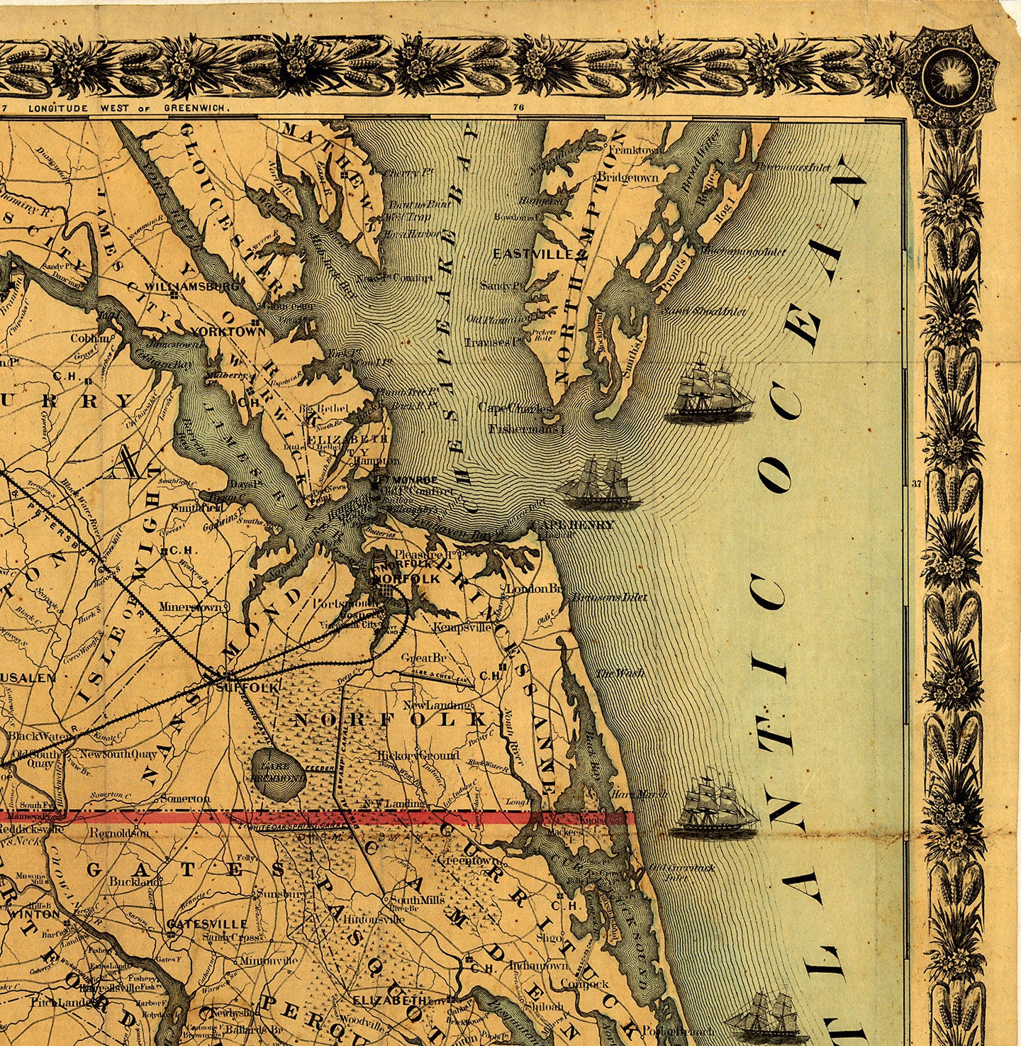 Map of Eastern North Carolina With Part of Virginia and South Carolina ...