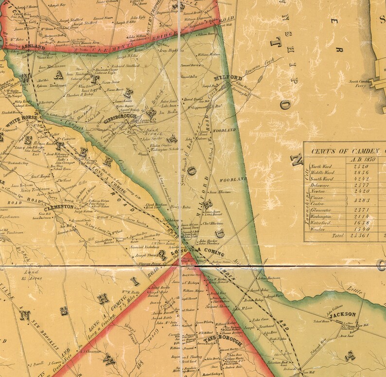 Map of CAMDEN County New Jersey 1857. Vintage Home Deco Style Etsy