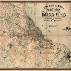 Map of Buenos Aires, Argentina.  1900 Vintage home Deco Style old wall reproduction map print.