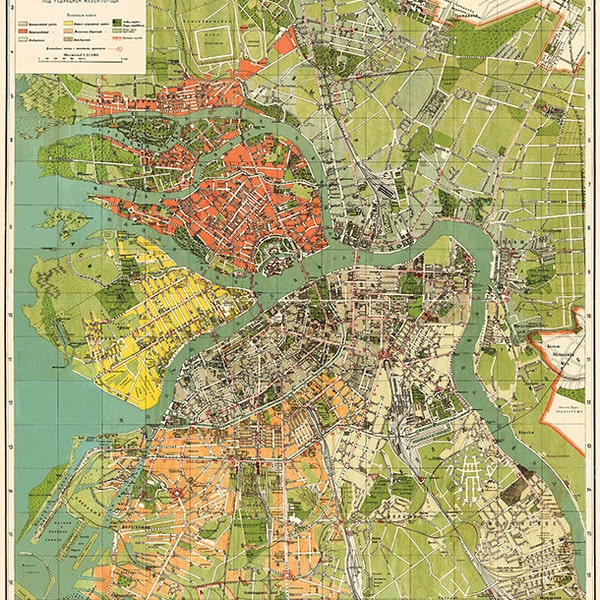 View of Leningrad, Saint Petersburg,  Soviet Russia, 1937.  Vintage restoration hardware home Deco old wall reproduction map print.