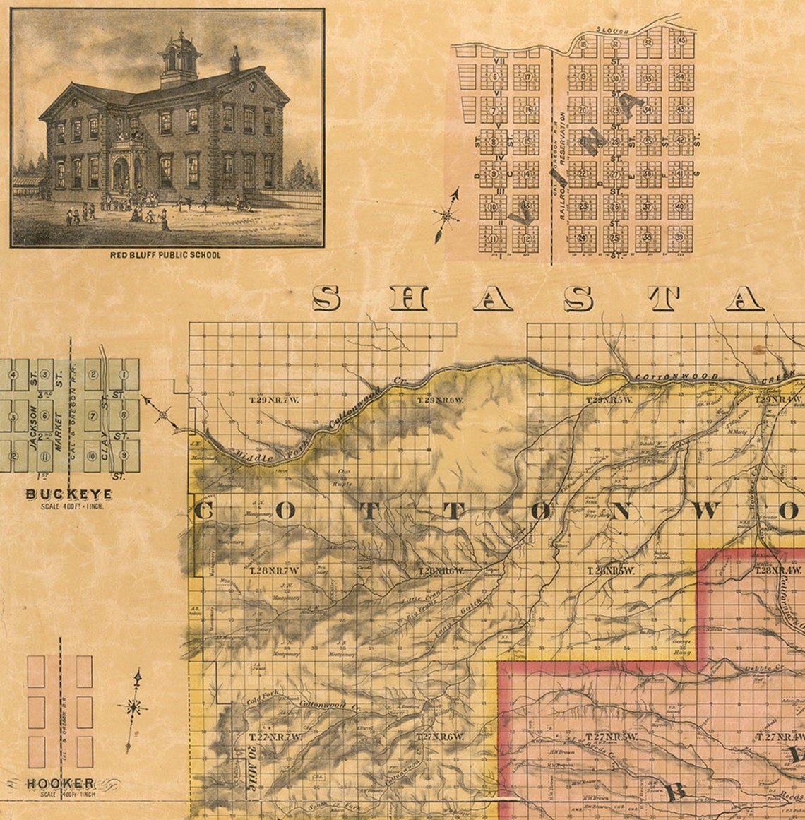 Map of Tehama County State of California 1878. Vintage Etsy