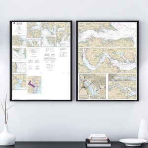 Cartas náuticas do Rio Potomac. Maryland, Virgínia. Washington DC. 12285. Baía de Chesapeake. Impressão de mapa de reprodução de parede antiga em estilo Home Deco