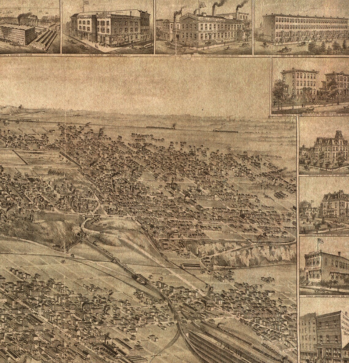 Map of Jersey City Hudson County New Jersey NJ 1883. Etsy