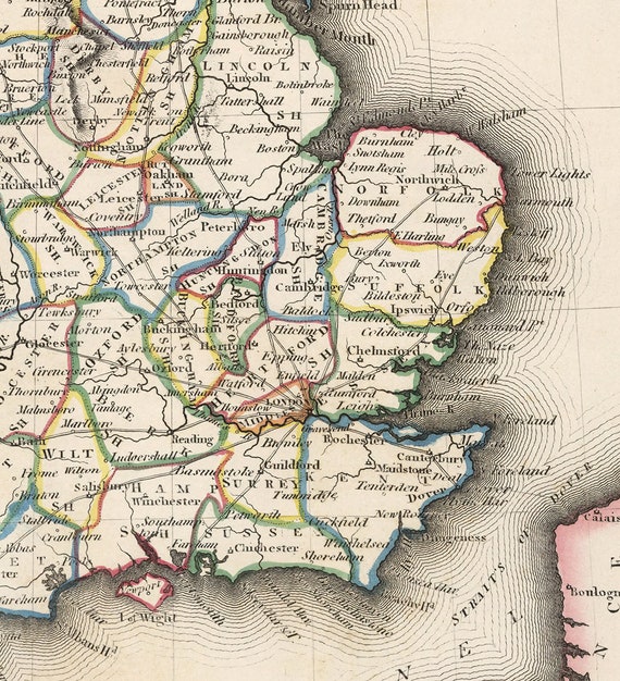 Map of British Isles, 1841. Vintage Restoration Hardware Home Deco