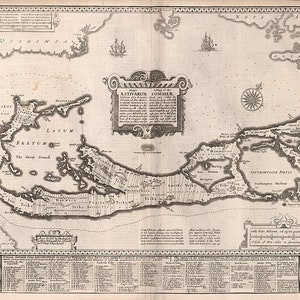Mapa da Ilha Sommer/Bermudas, 1622. Impressão de mapa de reprodução de parede antiga em estilo Deco, de restauração vintage.