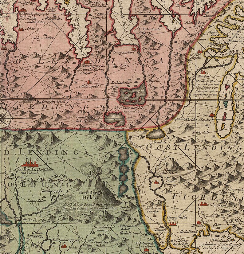 Map of Iceland 1720. Restoration Hardware Home Deco Style Old Etsy