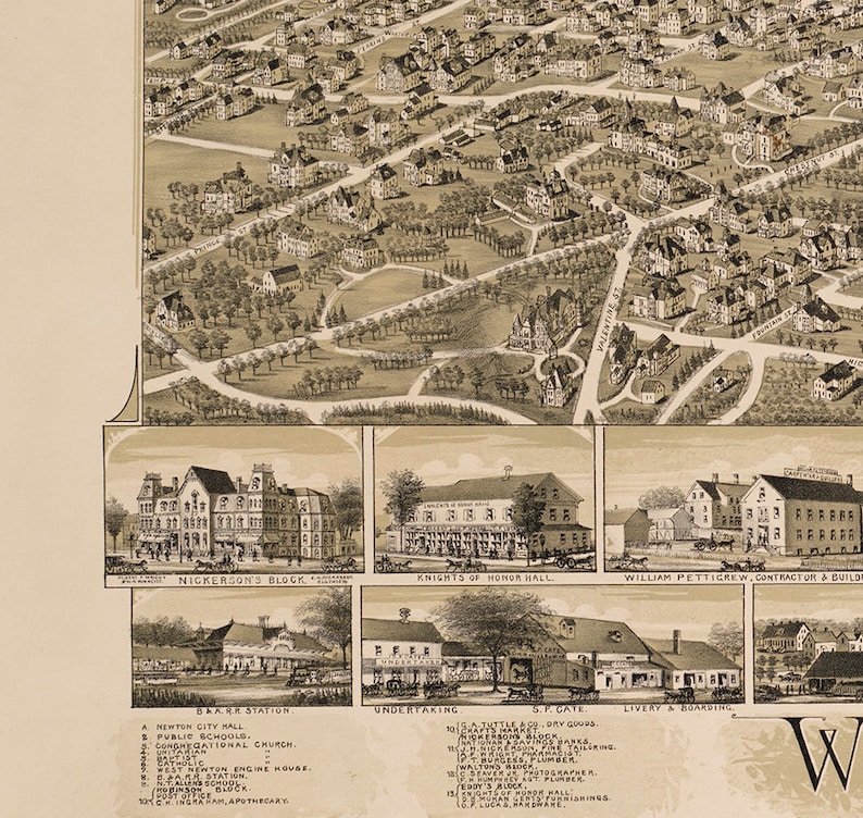 Map of West Newton Massachusetts MA. 1890. Restoration Etsy