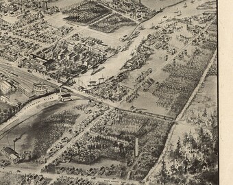 1906 BIRD'S EYE VIEW OF PATCHOGUE LONG ISLAND NEW YORK COPY POSTER MAP 