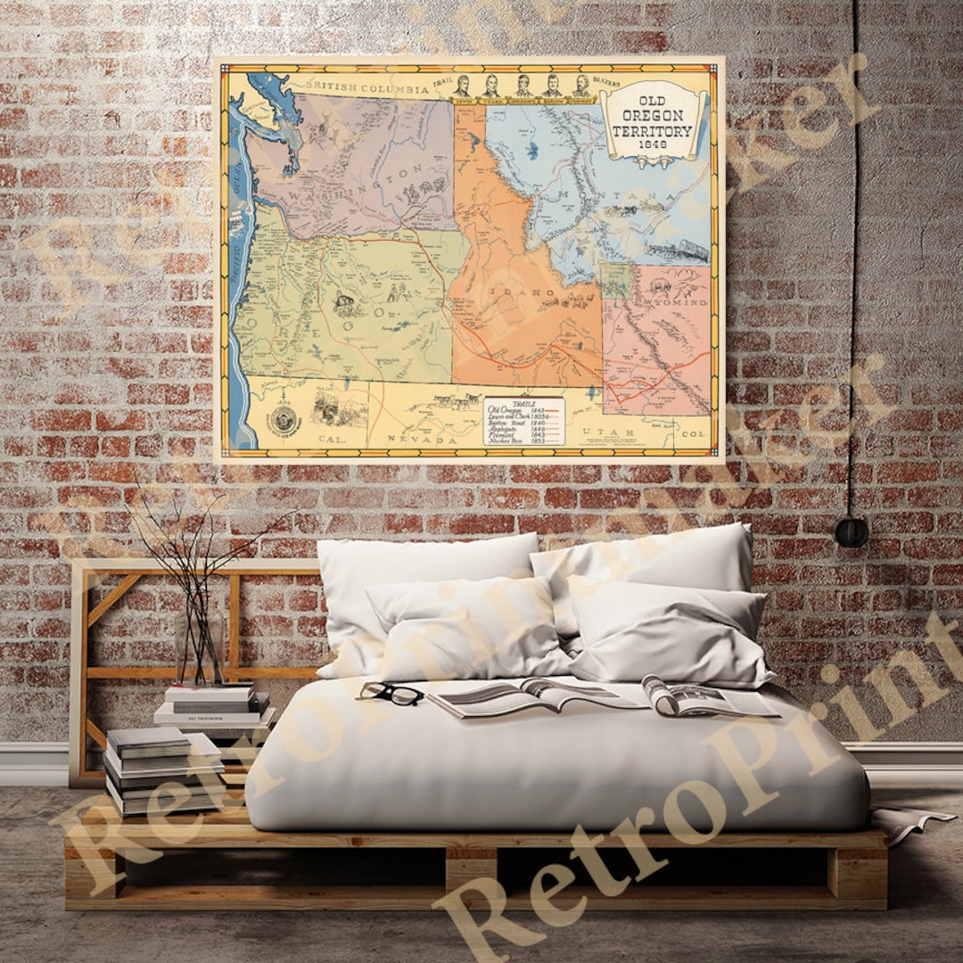 Map of Old Oregon Territory 1848. Vintage Home Deco Style Old Wall ...