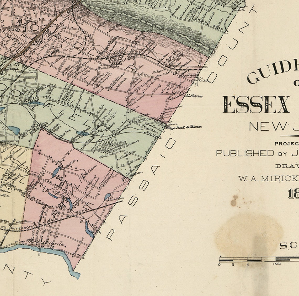 Map of Essex County New Jersey 1877. Vintage Restoration Etsy UK