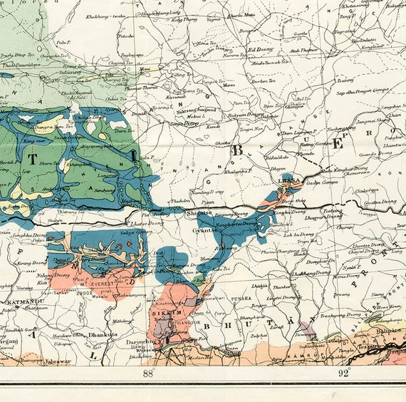 ヒマラヤとチベットの地質図、1933年。レストレーション ハードウェア