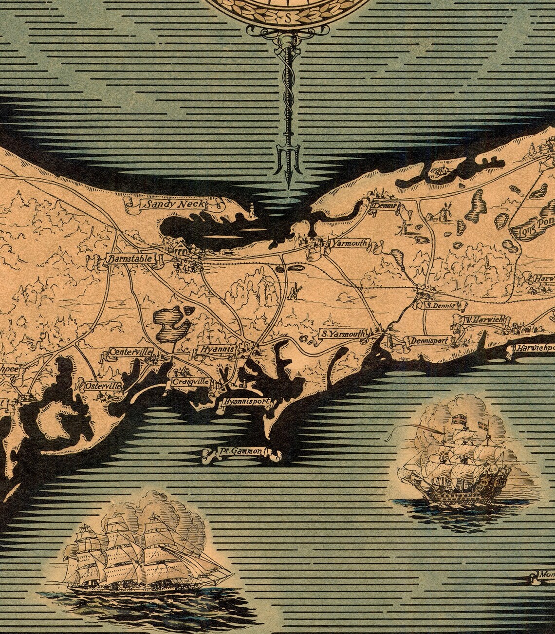 Pictorial Map of Cape Cod: Barnstable County Massachusetts | Etsy