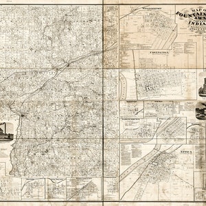 Map of Fountain & Warren counties, Indiana 1865 Home Old Wall Vintage Reproduction.