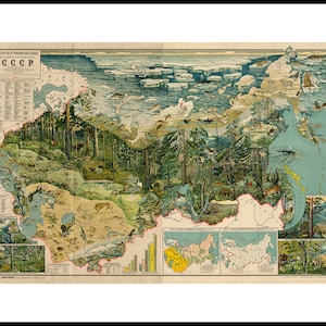 Zoogeografische Lehrkarte der UdSSR 1928. Vintage Reproduktion Home Dekor Karte.