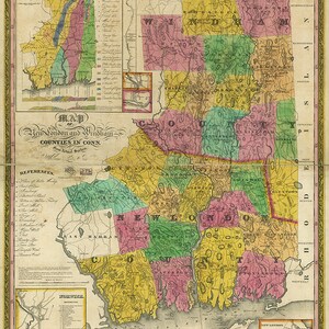 Map of New London and Windham counties, Connecticut, CT.  1833.  Vintage reproduction map.