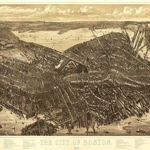 Boston, Massachusetts (MA.), 1879. Restaurierungsbeschläge Home Deco Stil Alte Landkarte. Vintage Reproduktion.