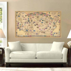 Picturale kaart van de Verenigde Staten Postzegelposter, Amerikaanse postzegels, filatelistische geschenken, postzegels, Amerikaanse muurkaart, kunst aan de muur postzegels, postzegelposter.
