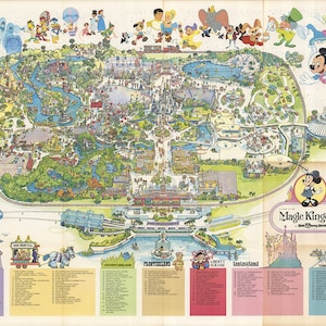 Mapa de Disney World Magic Kingdom: mapa panorámico de Disney World con vista aérea. Reproducción de mapa de pared antigua con estilo de decoración para el hogar.