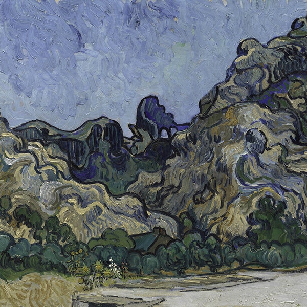 Mountains at St Remy by Vincent Van Gogh.  Home Deco Style Reproduction.