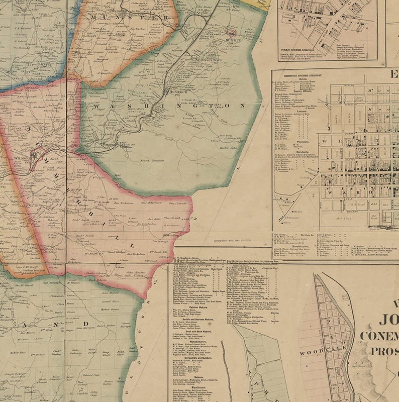 Map of Cambria County Pennsylvania PA 1867. Restoration Etsy