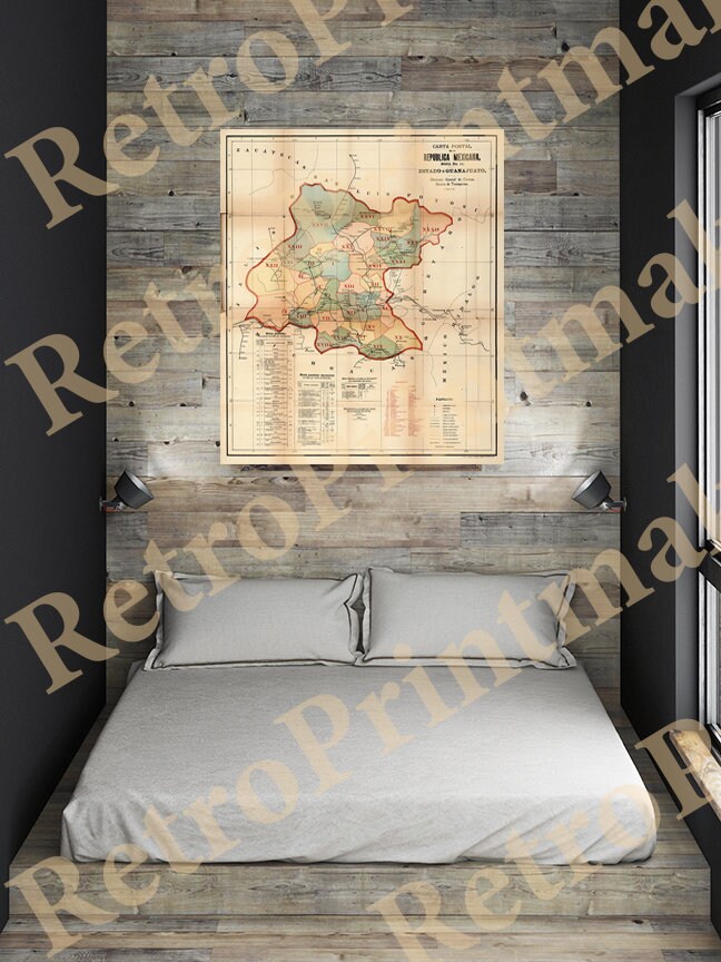 立体日本地図　ヴィンテージ　昭和レトロ　地図　インテリア　勉強　魚 Map of Guanajuato, Mexico, 1904. Vintage Restoration