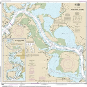 Cartas náuticas do Houston Ship Channel, Alexander Island até Carpenters Bayou. Texas - Gulf Coast 329. Mapa de reprodução de decoração vintage para casa.