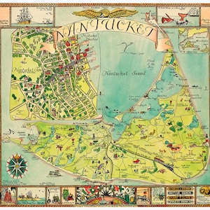 Landkarte von Nantucket, Massachusetts Ma. Restauration Hardware Home Deco Stil Alte Mauer Vintage Reprint.