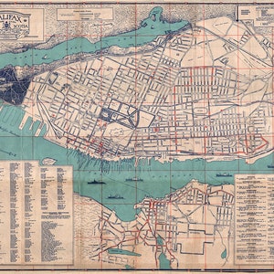 Map of Halifax, in Nova Scotia, 1749.  Vintage home Deco Style old wall reproduction map.