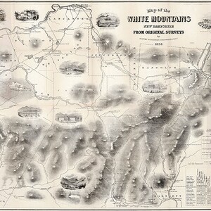Bosque Nacional de White Mountain, New Hampshire y Maine, 1864.  Vintage restauración hardware casero Deco Style antiguo pared reproducción mapa impresión