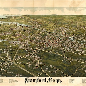 Stamford, Connecticut (Conn.) 1883.   Restaurierung Hardware Home Deco Stil alte Wand Karte Vintage Reproduktion Druck. CT0003