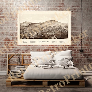 Stamford, New York, NY 1890.  Fully Restored! No Black link in the middle, printed rips! Vintage Reproduction Map