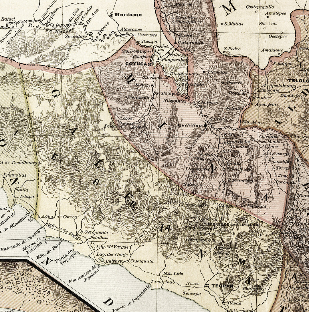 Map of Guerrero Mexico 1886 Vintage Home Deco Style Old Etsy