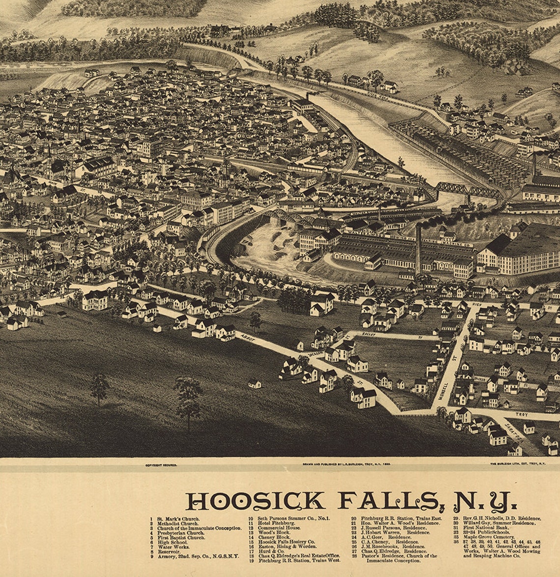 Map of Hoosick Falls Rensselaer Co. New York N.Y. 1889 Map. Etsy