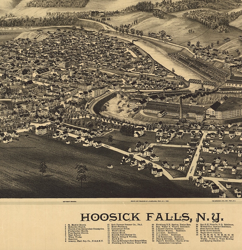 Map of Hoosick Falls Rensselaer Co. New York N.Y. 1889 Map. Etsy