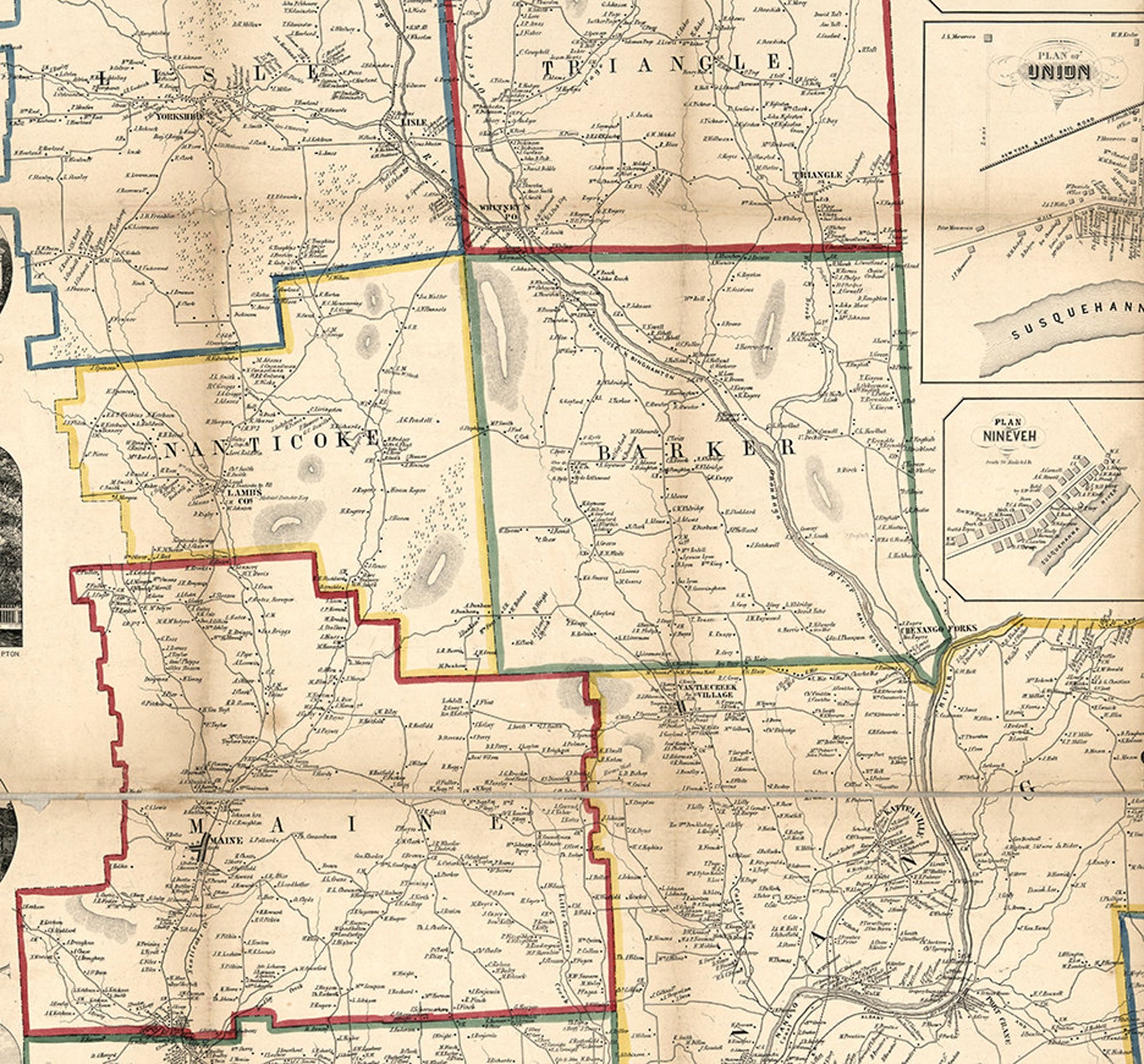 Map of Broome County New York NY 1855. Vintage Restoration Etsy