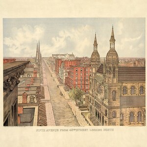 New York Fifth Avenue dalla 42nd Street, Manhattan, NY. Restoration Hardware Home Deco Style Old Wall Vintage Reprint