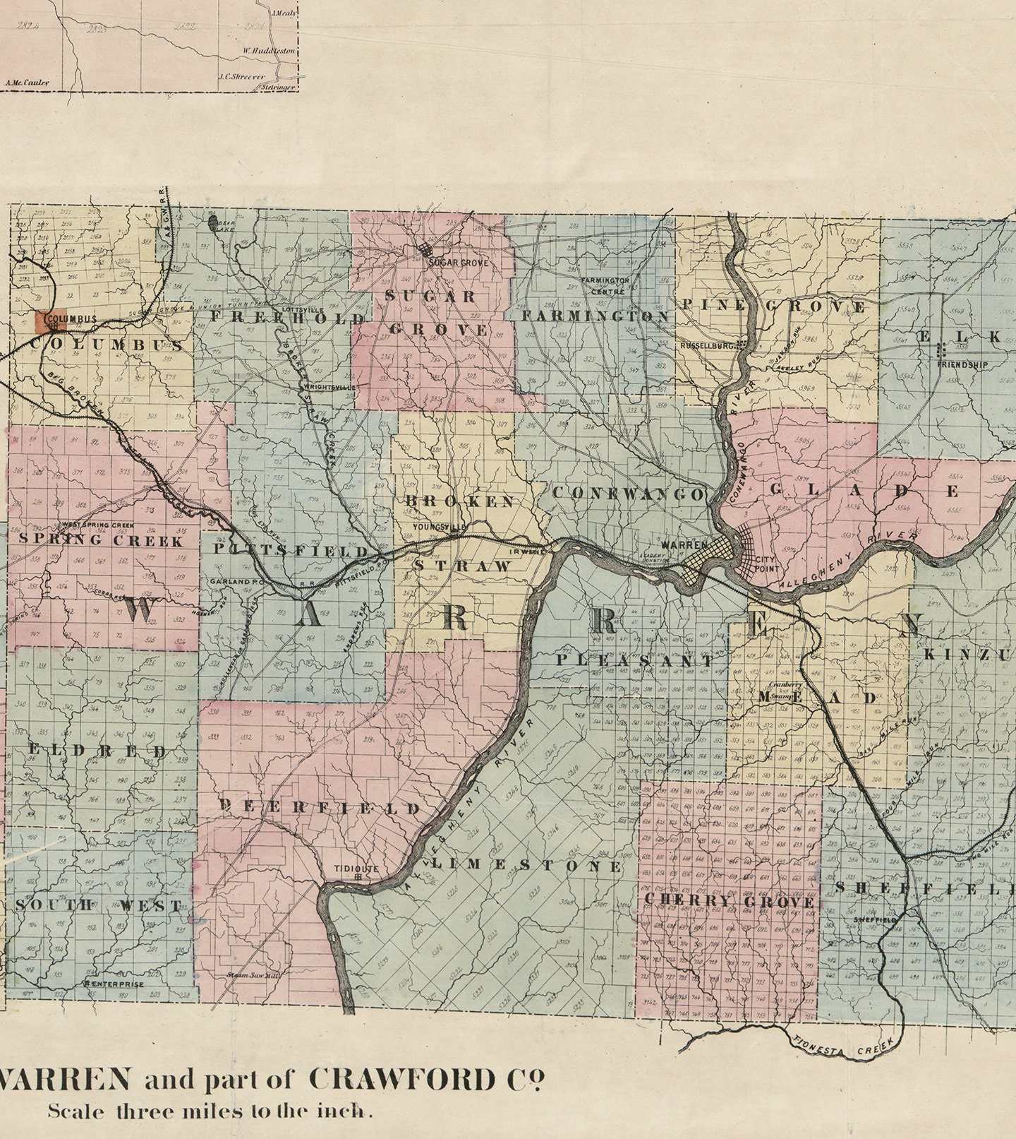 Map of Venango Counties Pennsylvania 1865. Vintage Etsy