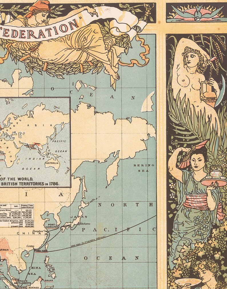 Mapa mundial que muestra la extensión del Imperio Británico en Etsy