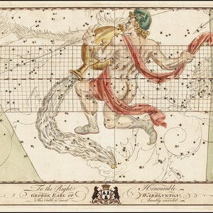 Carte du Verseau. Signe de constellation d'étoiles du zodiaque. Home Déco Style Vieux mur vintage Reproduction.