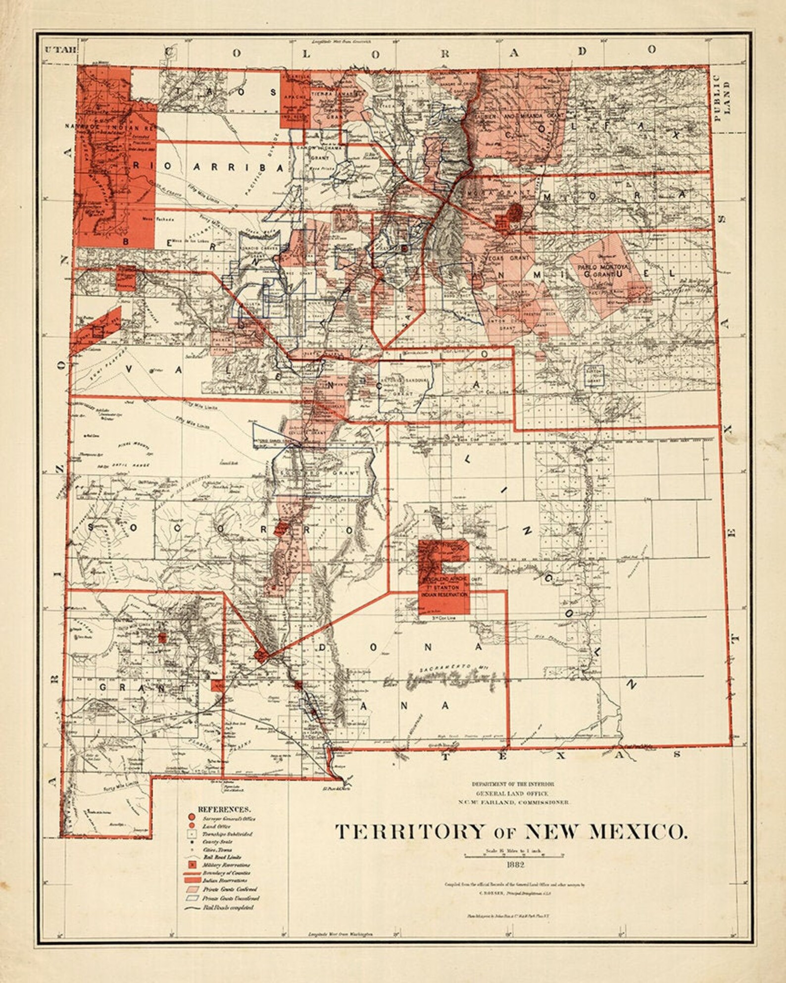 Map of Territory of New Mexico 1882. Vintage Home Deco Style Etsy
