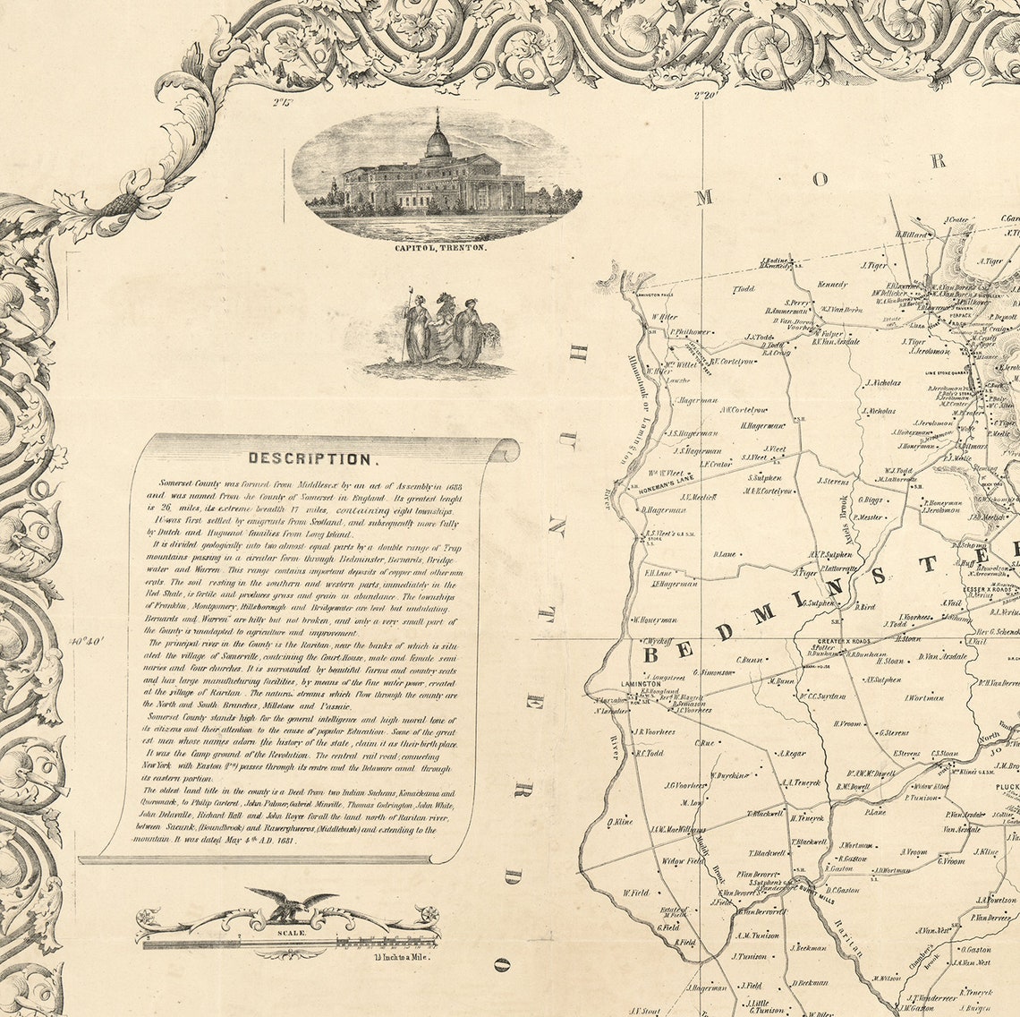 Map of Somerset County. New Jersey NJ 1850 Vintage home Etsy