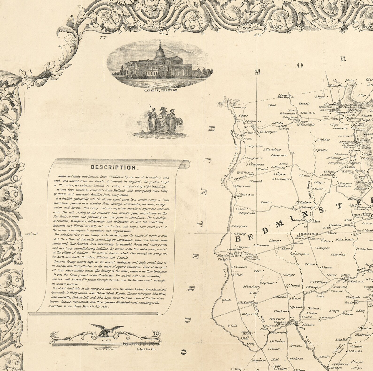 Map of Somerset County. New Jersey NJ 1850 Vintage Home Etsy
