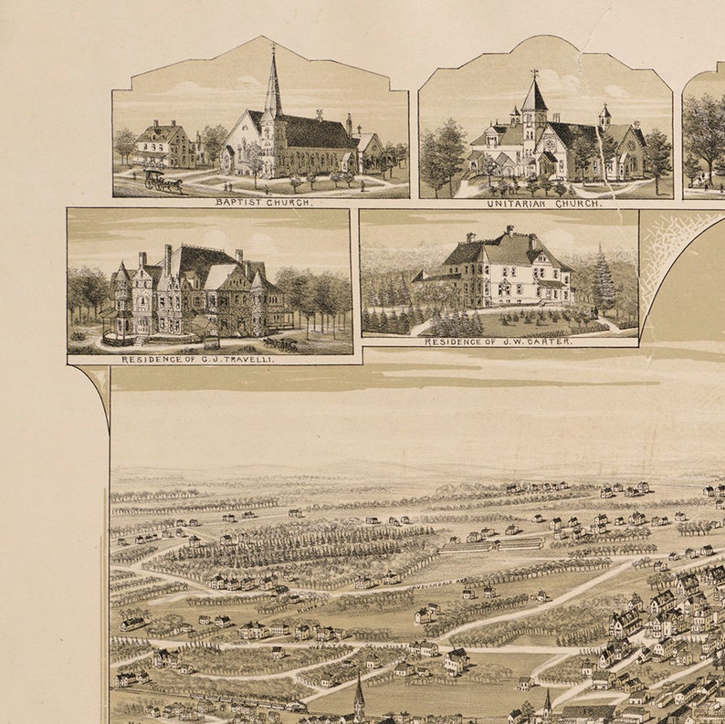 Map of West Newton Massachusetts MA. 1890. Restoration Etsy