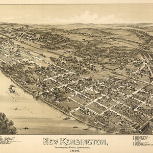 New Kensington, Westmoreland Co., Pennsylvania PA 1896. Vintage Restaurierung Hardware home Deco Stil alte Wandreproduktion Kartendruck.