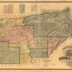 Karte von Tehama County, Bundesstaat Kalifornien 1878.