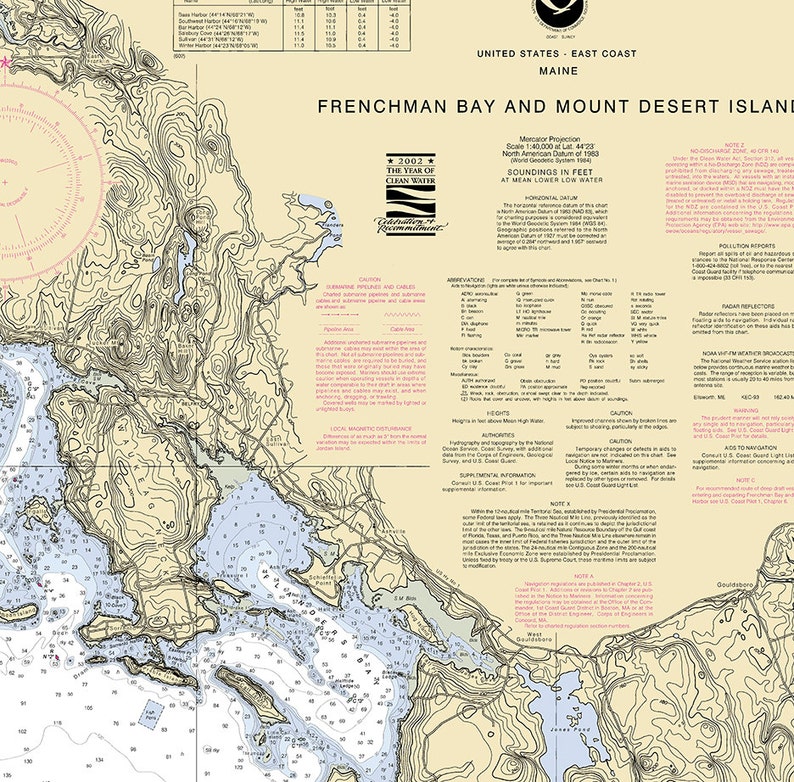 Nautical Charts of Mount Desert Island and Frenchman Bay of Etsy