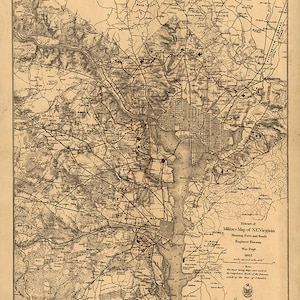 Karte der Verteidigung des Amerikanischen Bürgerkriegs in Washington, D.C. 1865.  Vintage Restaurierung Hardware Zu Hause Deco Style alte Wand Reproduktion Karte drucken.