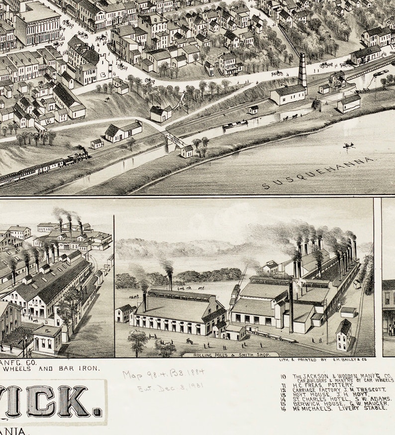 Map of Berwick Columbia County Pennsylvania PA 1884. Etsy