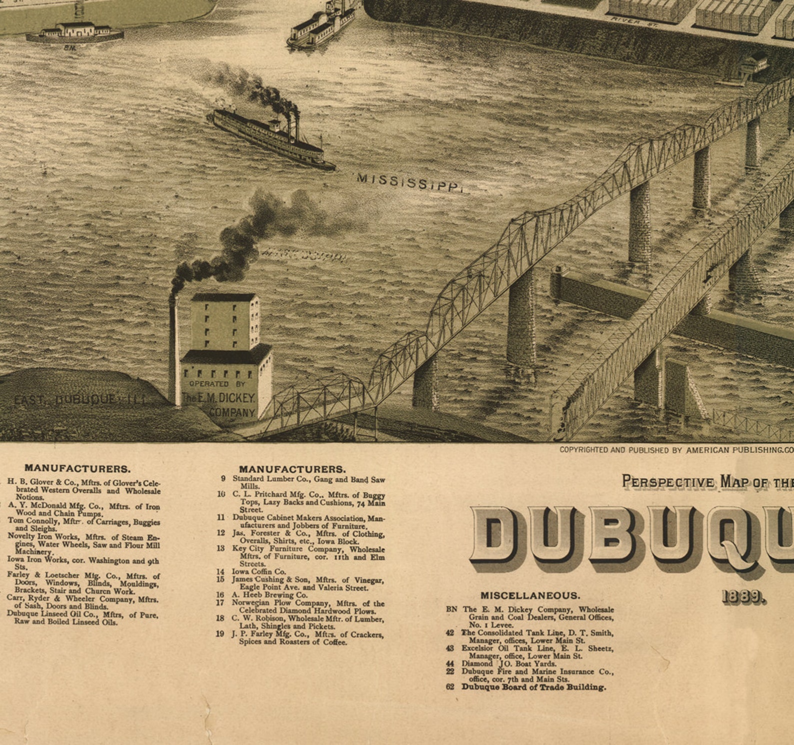 Map of Dubuque Iowa IA 1889. Vintage Reproduction Map. Etsy