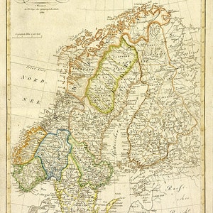 Karte von Schweden, Norwegen und Finnland, 1820. Vintage Restaurierung Hardware home-Deco-Stil alte Wand Reproduktion Karte drucken.